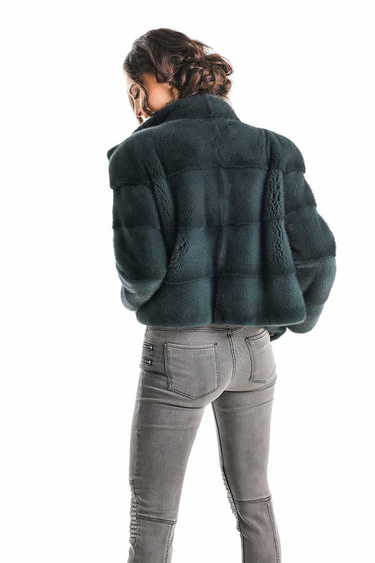 Olive Genuine Mink Fur Jacket